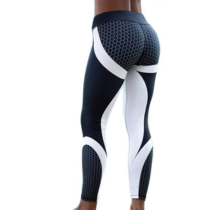 Hayoha Mesh Pattern Print Leggings fitness Leggings For Women Sporting Workout Leggins Elastic Slim Black White Pants - Maxillovias